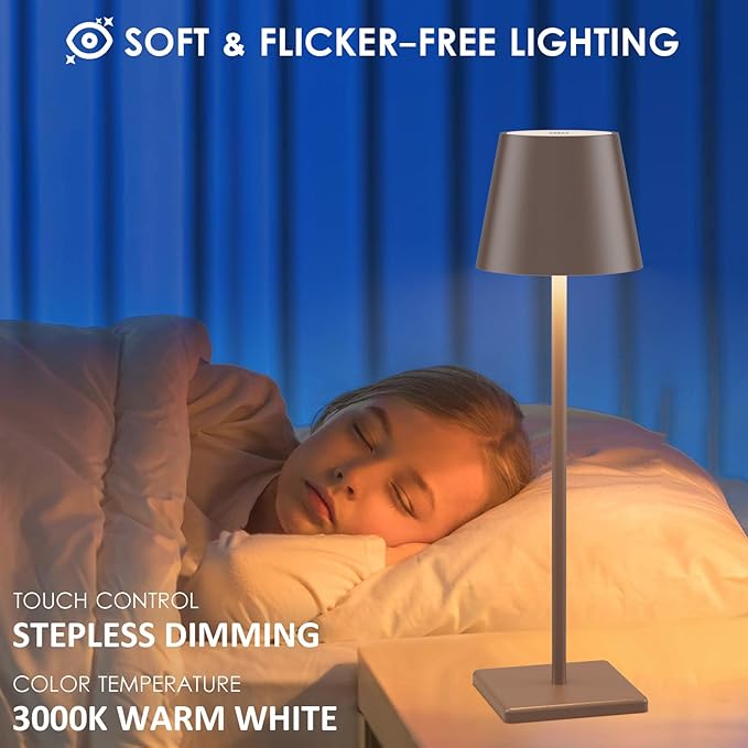 2 Packs LED Cordless Table Lamp, Rechargeable Battery Desk lamp 5000mAh Battery Operated Stepless Dimming Modern Portable Table Light for Restaurant/Table/Bedroom/Outdoor IP54 Waterproof (Rust Red)
