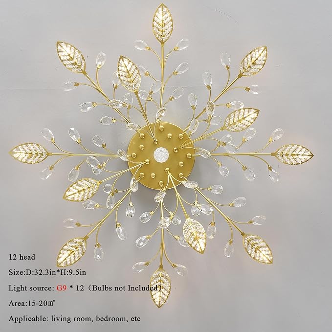 Crystal Flush Mount Ceiling Light,Semi Flush Mount Chandeliers,Crystal Leaf Ceiling Light, Chandeliers for Dining Room,Living Room,Bedroom
