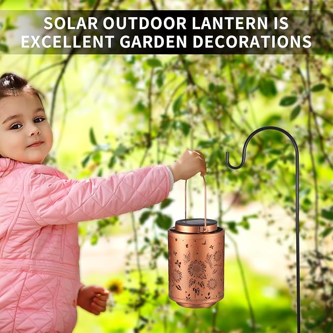 Solar Outdoor Lanterns, Butterflies Garden Decor LED Light Hanging Waterproof Solar Metal Lantern Gifts for Women Mon Grandma Sunflower Solar Lights Outdoor Decoration for Yard