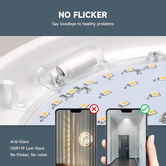 ECOELER 8 Inch LED Round Dimmable Flush Mount Ceiling Light, 30W, 2000 Lumens, 4000K, Cool White, Surface Mount LED Ceiling Light, Aluminum Baffle Trim, ETL Listed