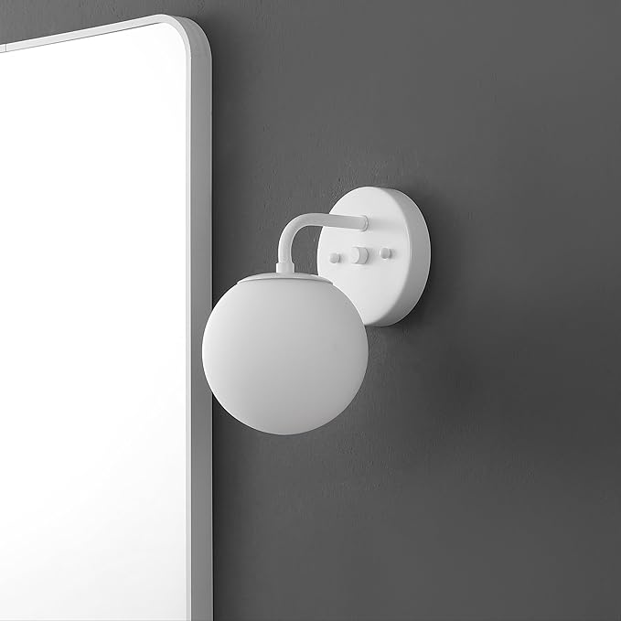 JONATHAN Y 5.75" White 1-Light Modern Globe Wall Sconce Vanity Light for Bathroom, White Frosted Glass Shade, Midcentury Parisian Bistro Wall Lamp, LED Bulb Included (JYL3534D)