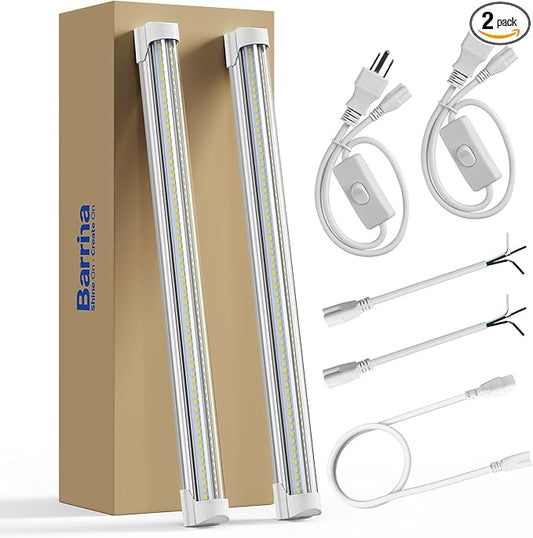 Barrina 5000K 1.5FT LED Shop Light, 3450LM, 25W, T8 Under Cabinet Lighting, Workbench, Workshop, Room, Kitchen, Tube Light, Linkable Ceiling Lights Fixture with Built-in ON/Off Switch, ETL, 2 Packs