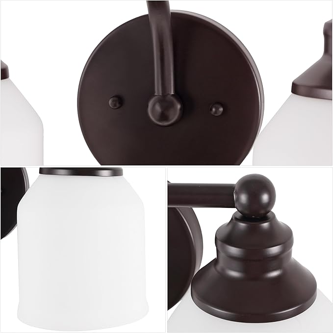 JONATHAN Y 24" Oil Rubbed Bronze/White Modern Farmhouse LED Vanity Light Wall Sconce Fixture, Frosted White Glass Shade, Dimmable Wall Lamp for Bathroom Mirror Kitchen Sink, UL Listed (JYL7551C)