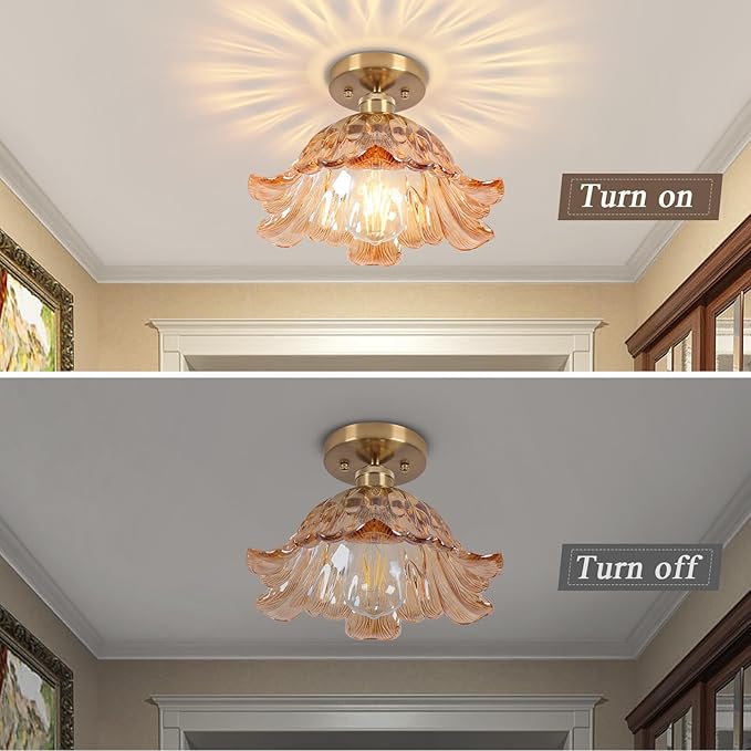 Semi Flush Mount Ceiling Light,Hallway Vintage Lights E26 Fixture Ceiling Green 11" Vintage Light Fixtures for Closet Hallway Kitchen Dining Room