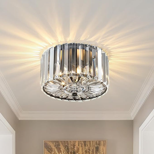 Small Crystal Ceiling Light, Modern Semi Flush Mount Ceiling Lighting Fixture, Black Small Chandelier Light Fixture, Entryway Light Fixture for Kitchen Hallway Bathroom, 2-Light, XDD007-1-BK