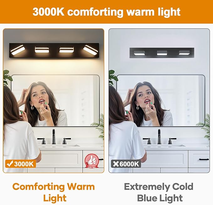 Torondo 360° Rotate LED Bathroom Vanity Light Fixtures, 1600LM Acrylic Matte Black Vanity Lights for Bathroom, Modern Wall Lighting Fixtures Over Mirror Kitchen Living Room Hallway (Warm Light 3000K)