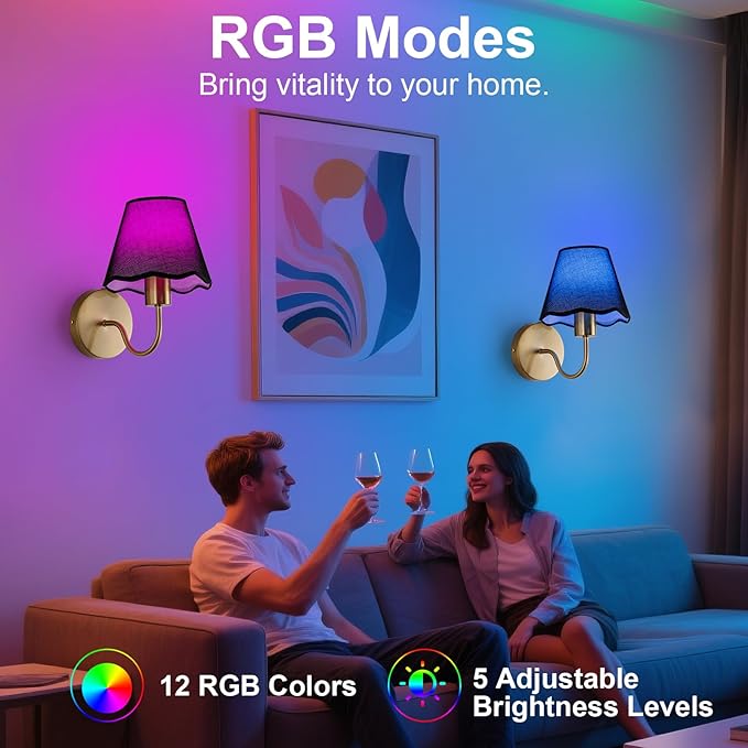 ADISUN Battery Operated Wall Sconce Set of 2, Gold Wall Lamps Rechargeable Bulbs for Living Room, Black Rattan Shade, Wireless Wall Lights for Bedroom Living Room Hallway Kitchen(2 Bulbs Included)