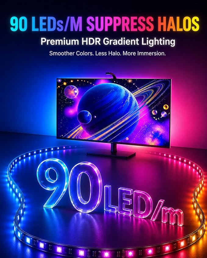 TV LED Backlight with Sensor, LED Sync Lights for TV 55-65 Inch, Smart Camera Sync to Screen, Ambient RGB Strip Lights for Gaming & Home Theater, App Control (14.7ft)