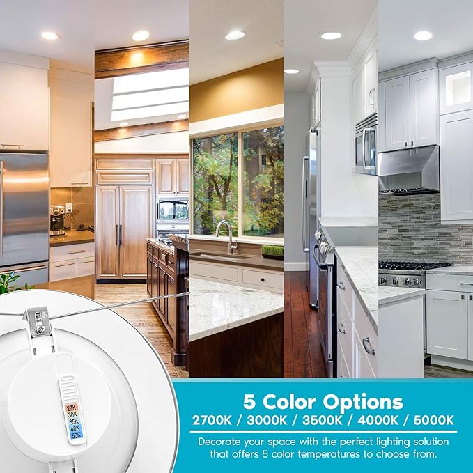 LUXRITE 5/6 Inch LED Recessed Retrofit Downlight, 14W=90W, CCT Color Selectable 2700K | 3000K | 3500K | 4000K | 5000K, Dimmable Can Light, 1100 Lumens, Wet Rated, Energy Star, Baffle Trim (12 Pack)