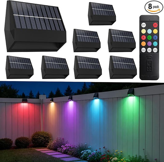 ZCXLIGHT Solar Fence Lights Outdoor with Remote, 12Modes &8PACK Solar Wall Lights, Ultra Bright & IP65 Waterproof Security Lamp for Garden, Deck, Patio, Yard, Pathway, Stairs Decoration