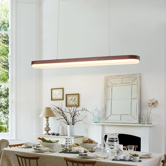 EDISLIVE Modern Linear LED Island Light Dimmable LED Chandelier 38.6 in Adjustable Linear Hanging Light Fixture 3000K-6500K 37W Pendant Light with Iron Acrylic for Dinning Room Kitchen，Walnut Brown