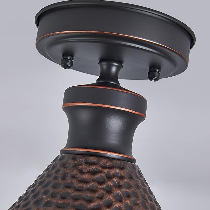 Tarentlight 9.2" Industrial Semi Flush Mount Ceiling Light,Vintage Hammered Pattern Cast Aluminum Shade,1-Light E26 Classic Lamp,Oil Rubbed Bronze Farmhouse Lighting for Hallway Kitchen Entryway.
