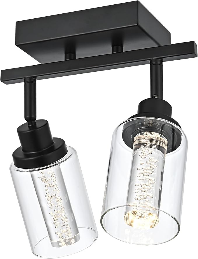 MELUCEE 2 Lights LED Tracking Light Ceiling Kitchen Ceiling Light Fixtures Rotatable Spotlight Black Bathroom Vanity Lights Wall Mounted Lamp with Clear Glass, Built-in LED Chips, 5-Color Temperature