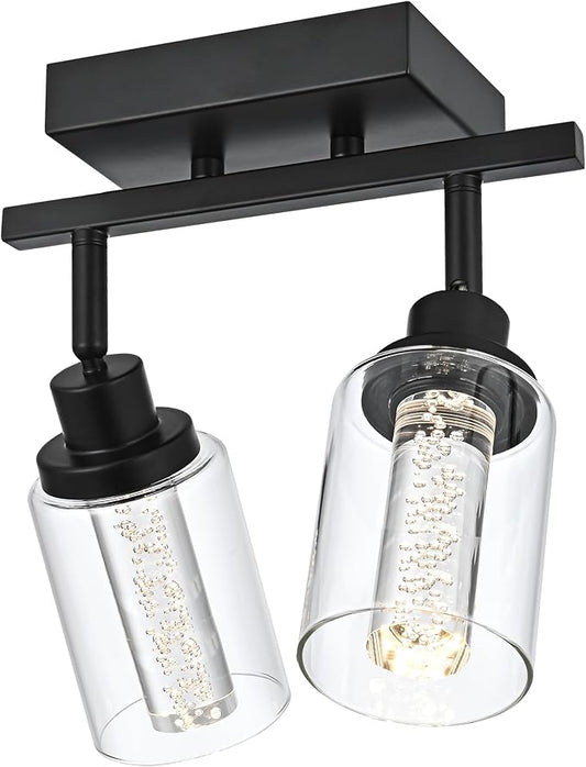 MELUCEE 2 Lights LED Tracking Light Ceiling Kitchen Ceiling Light Fixtures Rotatable Spotlight Black Bathroom Vanity Lights Wall Mounted Lamp with Clear Glass, Built-in LED Chips, 5-Color Temperature