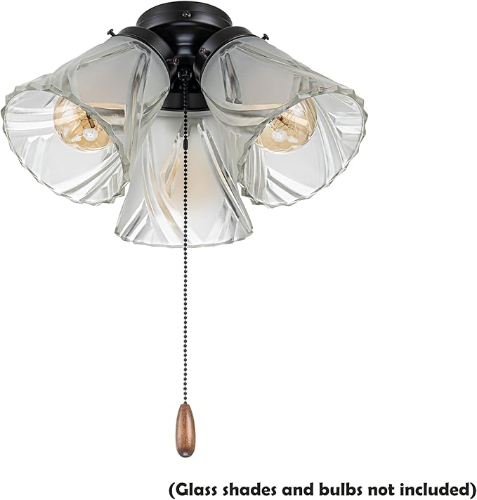 Aspen Creative 22002-31, Three-Light Ceiling Fan Fitter Light Kit with Pull Chain, Oil Rubbed Bronze