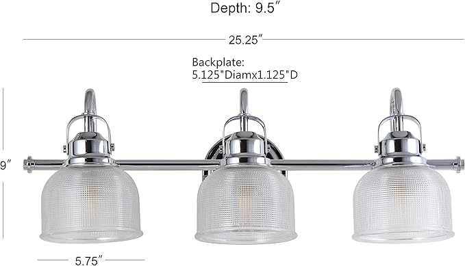 JONATHAN Y 25.25" Chrome Modern Bathroom Vanity Light, 3-Light LED Wall Sconce, Clear Glass Bell Shade for Mirror Hallway Kitchen, ETL Listed, LED Bulb Included (JYL7409A)