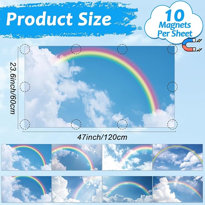 8 Pcs Fluorescent Light Covers with 80 Magnets Decorative for Classroom Ceiling Light 4 x 2 Feet Magnetic Light Covers Filter Easy Install for Office Hospitals & Home Drop Ceiling Supplies (Rainbow)
