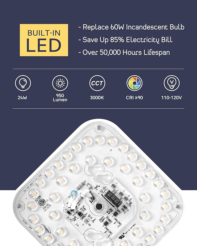 CALDION 3Pack 12 inch Flush Mount LED Ceiling Light Fixture, 3000K Dimmable, 24W 950 Lumens, Round Close to Ceiling Lights for Bedroom Kitchen Hallway or Stairwell