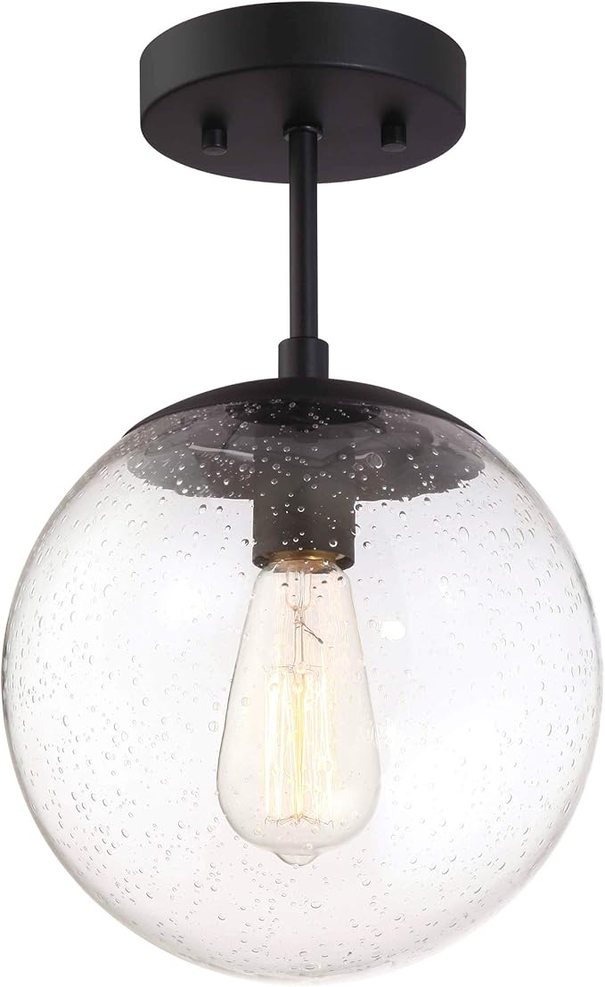 Design House 588517 Gracelyn Modern Indoor Dimmable Semi-Flush Ceiling Light with Clear Seedy Glass Globe Shade for Kitchen Hallway Bedroom, Matte Black
