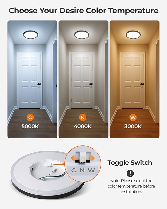 Matane Dimmable LED Flush Mount Ceiling Light Fixture with Night Light, 8.7inch 1800LM 3000K/4000K/5000K Selectable, Low Profile Ceiling Light for Hallway Kitchen Bedroom, Round Black