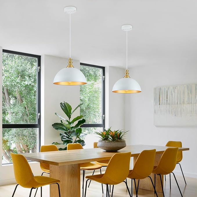 TOULMJ Withe Pendant Lights Kitchen Island 2 Pack Farmhouse Pendant Lighting Over Island Adjustable Hanging Hallway Light Fixtures Vintage Dome Chandelier for Hallway Dining Room Foyer Bedroom