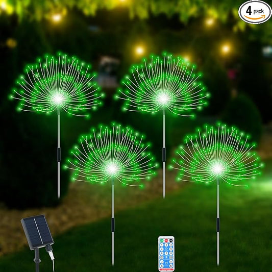 Slyuexu Solar Garden Lights Outdoor Waterproof, 4 Pack Total 480 LED Solar Firework Lights Decorative with 8 Lighting Modes Outside for Yard Pathway Flowerbed Decor, Green