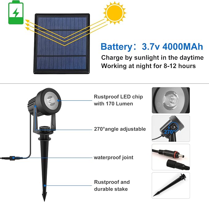 Solar Spot Lights Outdoor, Landscape Spotlights IP65 Waterproof 9.8ft Cable, Dusk to Dawn Solar Uplights for Tree Garden Yard Driveway Porch Walkway Pool (6-in-1, 3000K Warm White)