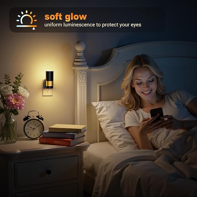 JandCase Plug in Night Light, Rotating Night Light with Dusk to Dawn Sensor, Dimmable 0-100LM Adjustable Brightness, 360°Rotatable, LED Warm White Nightlight for Bathroom Bedroom, 2 Pack