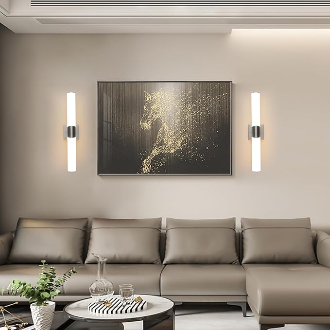 Modern Wall Sconce 22 Ihch Brushed Nickel Bathroom Sconces LED Wall Lighting Fixtures with Acrylic Shade Hardwired Long Vanity Lights Over Mirror for Bedroom Living Room Hallway
