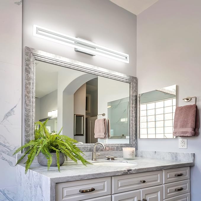 SOLFART Bathroom Lighting Fixtures Over Mirror Brushed Nickel 40 Inch Led Vanity Light 6000K