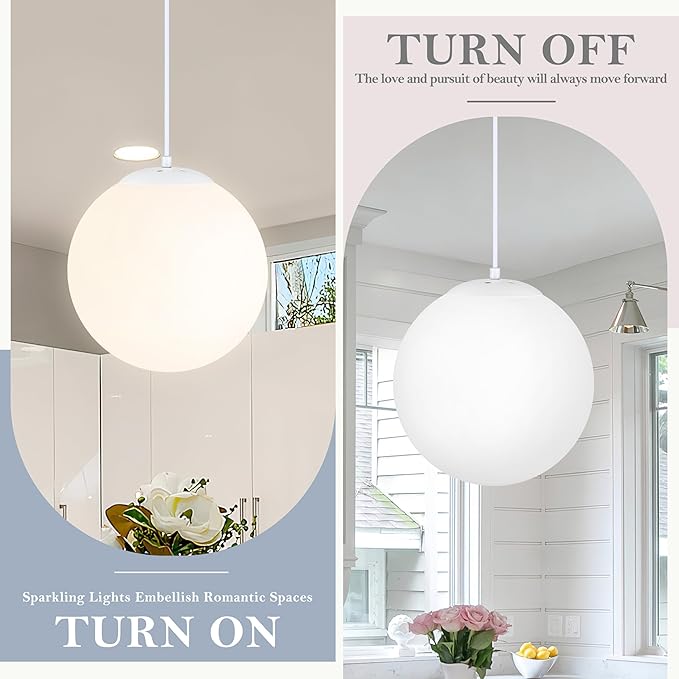 KoKo&Yukina 10 Inch Pendant Light White Globe Pendant Lights Kitchen Island Mid Century Light Fixture Adjustable Globe Pendants Lights with Milky White Glass Shade for Dining Room Living Room