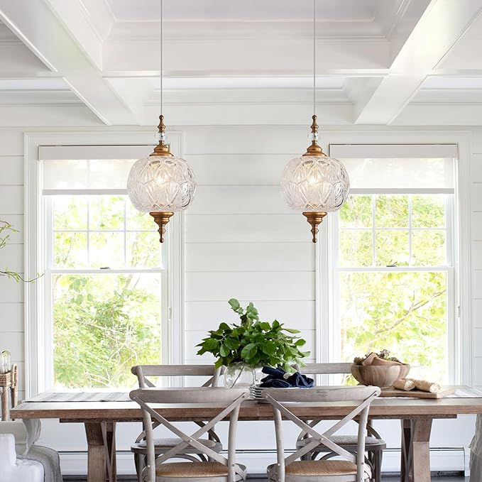 Plug in Pendant Light Fixtures Brass Vintage Pendant Lights Ceiling Pendant Fixtures for Bedroom Living Room Dining Room Kitchen Island