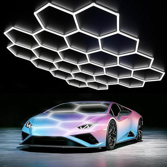 LZHOME Hexagon LED Garage Light: Super Bright 40000LM Honeycomb Garage Light, 22 Hex DIY Hexagon Led Lights for Gym Basement Hair Salon