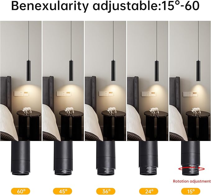 Zoomable LED Pendant Lights Modern Ceiling Hanging Spotlight Pendant Lighting,5CCT/2700K-5000K,Zoomable 15°-60°,Unique Pendant Lighting for Kitchen Island Bar,12W (Black)
