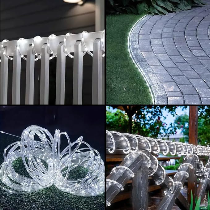LairtPOW Solar Rope Lights, 39FT 100LEDs Outdoor Solar Strip Lights,IP65 Waterproof Outdoor Led Rope Lights with 8 Lighting Modes for Garden Yard Christmas Holiday Palm Tree Decoration (Cool White)