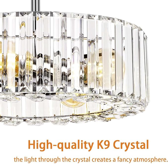 FRIDEKO HOME Crystal Chandelier Ceiling Light - 4-Light Ceiling Light Fixture Modern Ceiling Mount Lights Chandelier for Dinning Room Bedroom Kitchen Entryway (14.56 Inch, Bulb not Included)