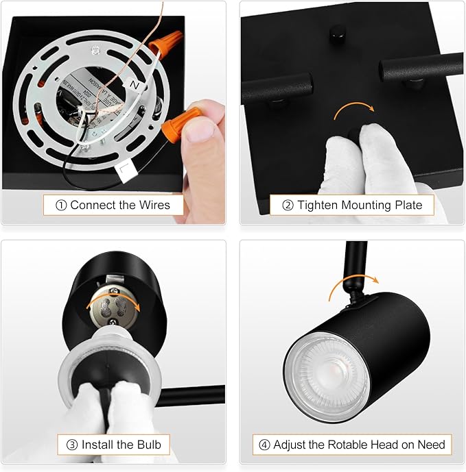 BoostArea 4-Light Track Lighting Kit, Modern Track Lighting Fixtures Ceiling, Rotatable Light Heads, Flush Mount Ceiling Spotlight, Black Track Lighting for Living Room/Bedroom, GU10 Bulb Not Included