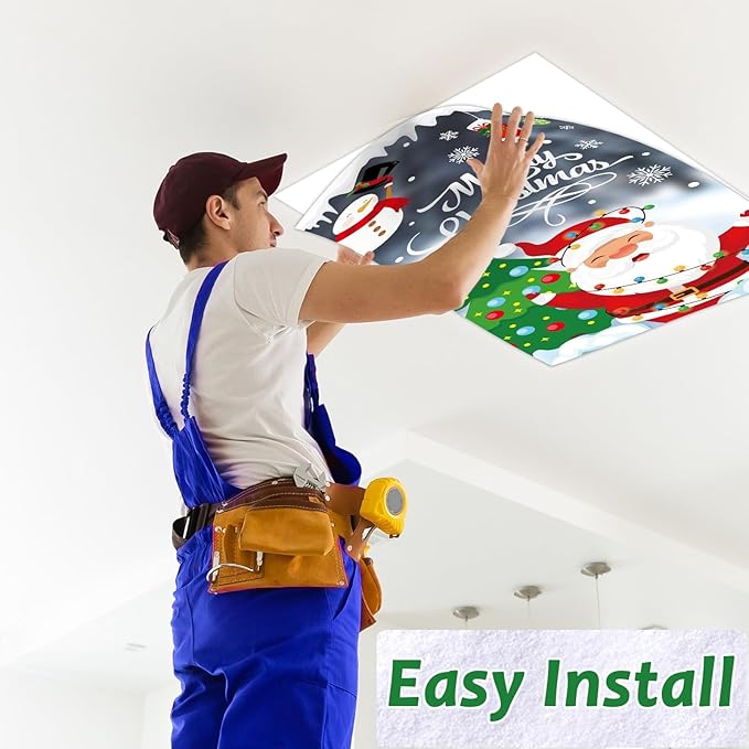 6 Pcs Fluorescent Light Covers with 60 Magnets Decorative Classroom Ceiling Lights 4 x 2 Feet Magnetic Light Cover Filter Easy Install for Office Hospital Home Ceiling Supplies (Christmas Santa Claus)