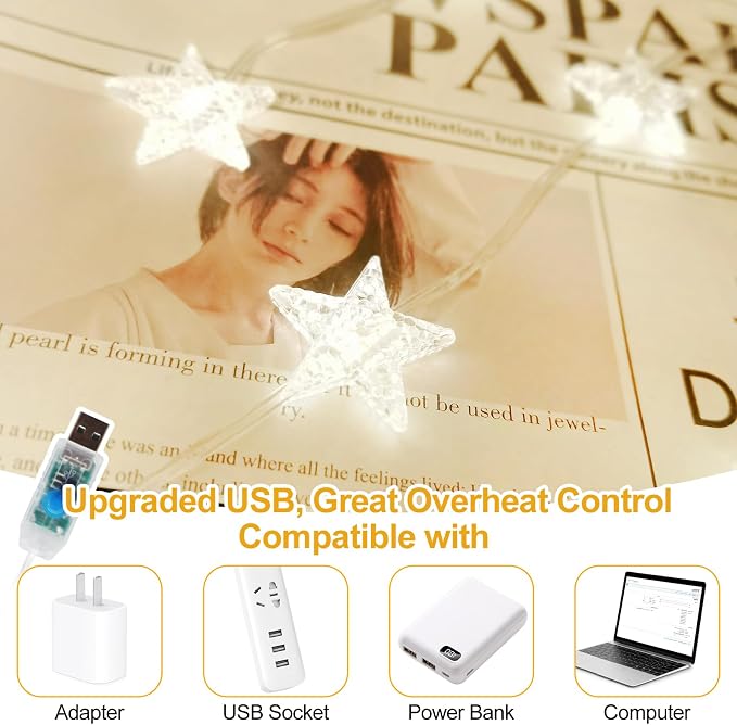 Star Curtain Lights Hanging Star Light for Window 140 Stars String Lights for Wall Décor USB Plug in 8 Modes Twinkle Fairy Lights for Christmas, Bedroom, Indoor, Outdoor, Weddings, Party (Warm White)
