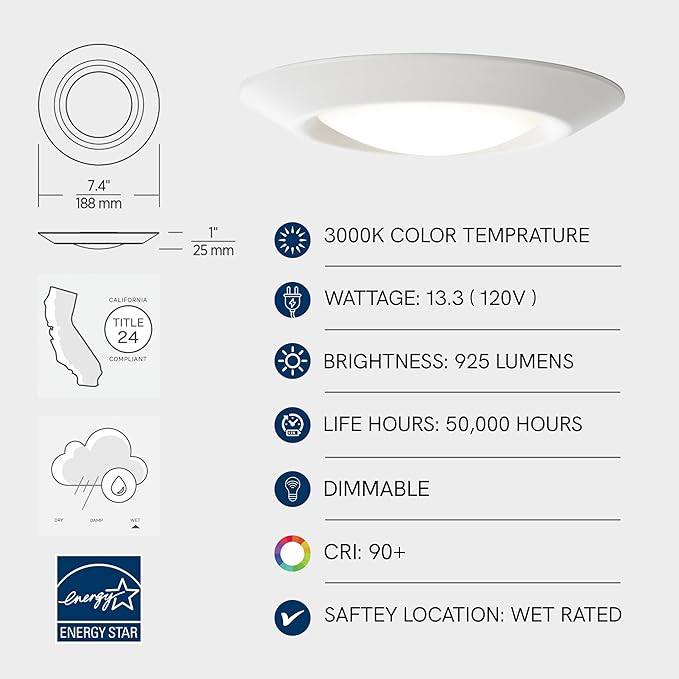 Sea Gull Lighting 14550S-15 Generation Lighting Traverse Lyte Round 6 in. 3000K, Canless Integrated LED Recessed Light, 925 Lumens, 90 CRI, T24 Complaint, Wet Rated in White Finish (20 Pack)