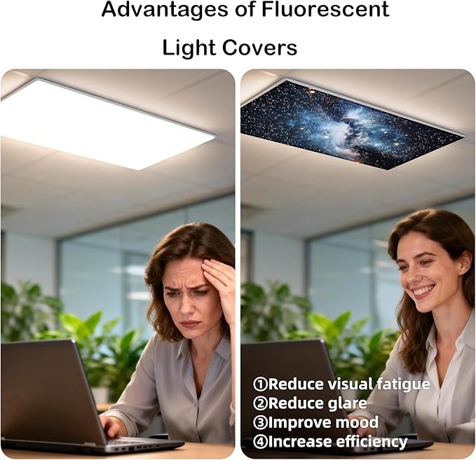 ANGSYLTH 8 Pcs Fluorescent Light Covers - 4 x 2 Feet Covers for Ceiling Lights, 8 x 10 Magnetic Light Filters for Classroom, Office, Hospitals