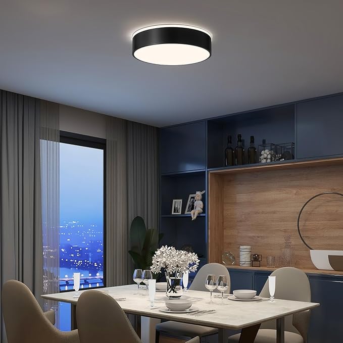 Vikaey Black LED Ceiling Light Modern Flush Mount Light Fixture Round Metal Non Dimmable Ceiling Lamp for Living Room Entryway Bedroom Kitchen 15.74 Inch