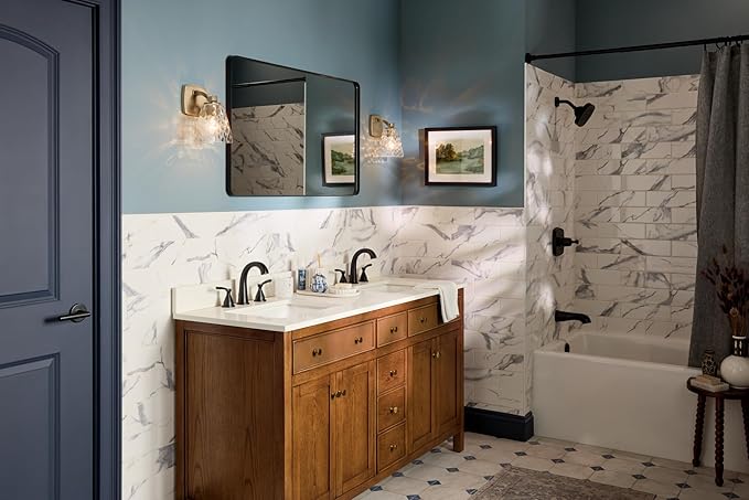 Kichler Marant 5" 1-Light Wall Sconce Bathroom Vanity Light Fixture with Clear Water Glass in Champagne Bronze for Bathroom, Powder Room and Hallway (5" W x 9.5" H), 55214CPZWTR