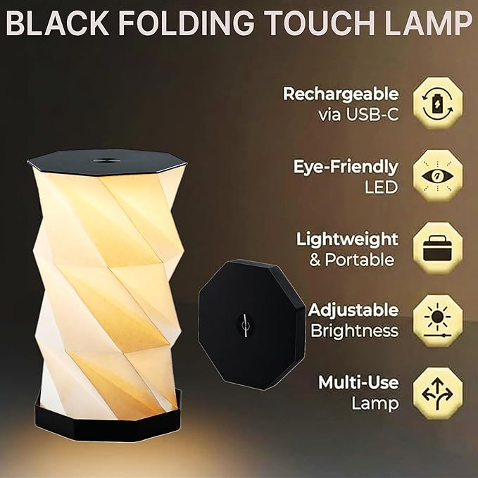 Travel Gifts Portable Foldable Cordless lamp，Dimmable Touch Control Foldable Paper Art Lamp，Gift lamp for Travel, bedrooms, Study Rooms, and Camping Rechargeable Light