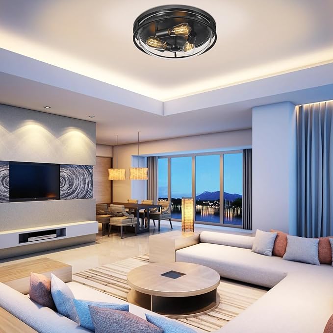 16 Inch Flush Mount Ceiling Light with Clear Glass Shade, 3-Light Indoor Outdoor Farmhouse Lighting Flush Mount Lights for Kitchen Bedroom Porch Living Dining Room(Large)