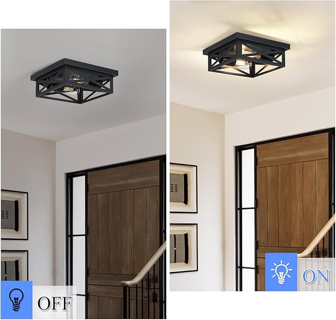 Black Flush Mount Ceiling Light Fixture,Square Hallway Light Fixtures Ceiling,Light Fixtures Ceiling Mount for Farmhouse,Kitchen,Hall,Bedroom,1 Pack