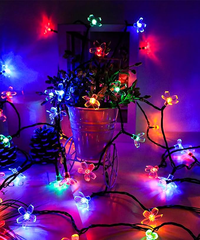 Pastel Flower Fairy Lights String with Timer for Easter Christmas Decor, | USB plug in 8 modes multicolored cherry blossom lights for wedding, Christmas Easter, bedroom, indoor outdoor decorations