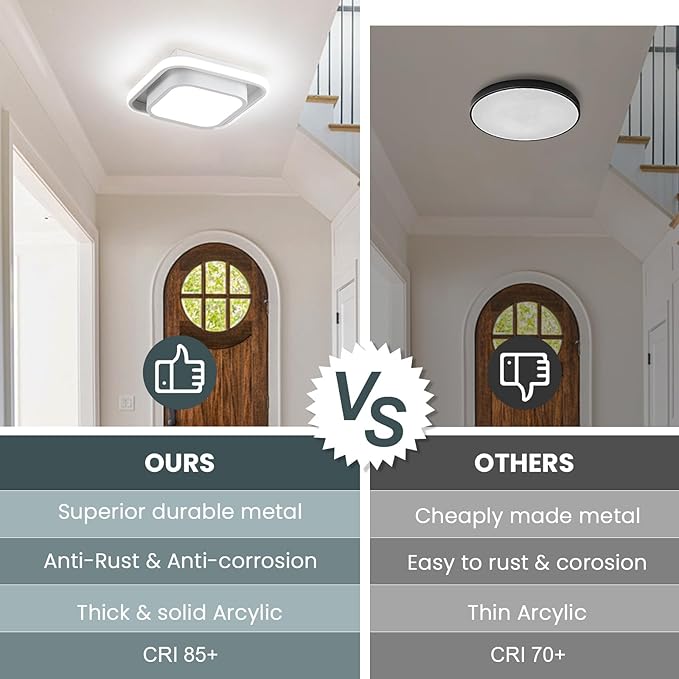 12IN Modern LED Ceiling Light Fixtures, Cool Light Square 6000K Hallway Lights White Close to Ceiling Light for Kitchen Bedroom Balcony Bathroom Living Room