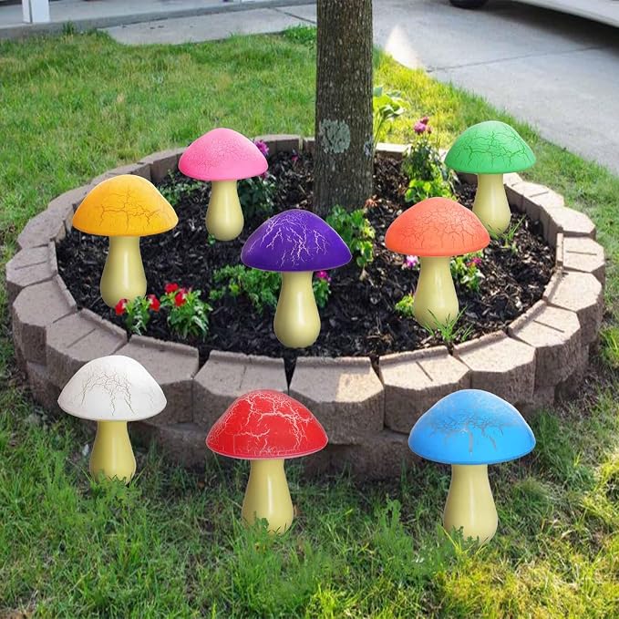 8-Pack Cracked Mushrooms for Garden Decor, Solar Mushroom Lights Outdoor, Super Cute Whimsical Garden Art for Yard Decor Gnome Flowerbed Housewarming Decor(Multicolored)