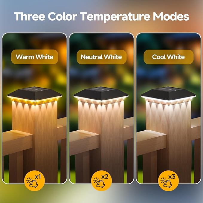 Mlambert 8 Pack Solar Post Cap Lights Outdoor - 3 Lighting Modes Waterproof LED Fence Deck Post Lights Fit 3.5x3.5 Wood/4x4 Vinyl Posts, Black